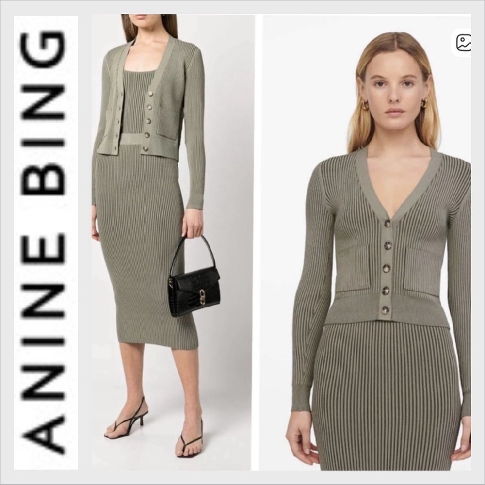 NWOT Anine Bing Layla Cardigan - Size Medium - Olive Khaki Color.